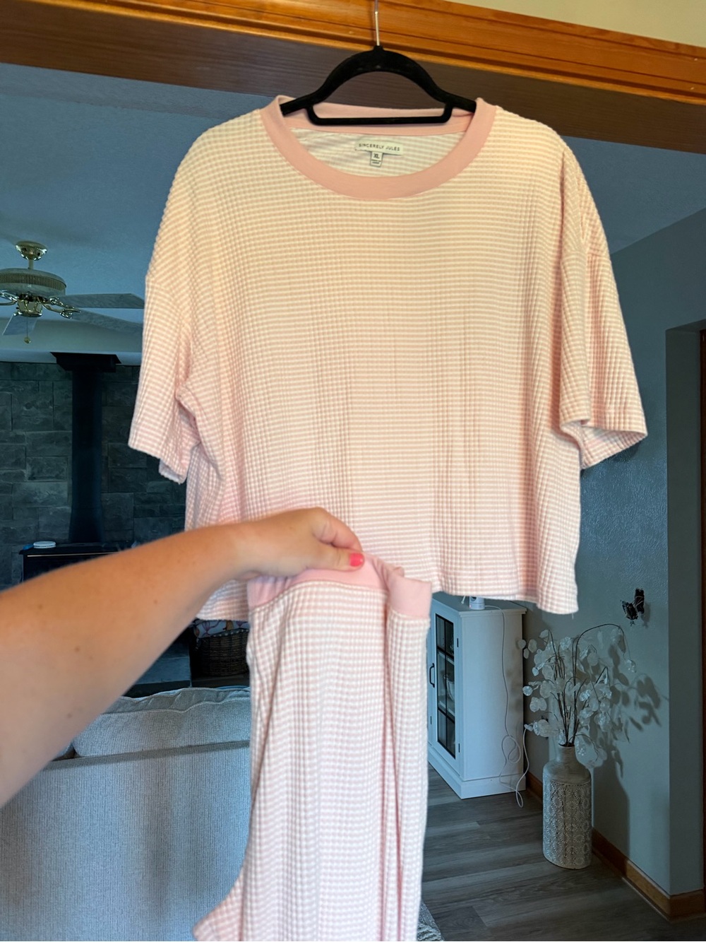 Sincerly Jules Pink Waffle Knit Pajama Set